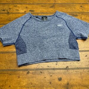 MP‎ Women Sport Crop Top Seamless Ribbed Heathered Blue Size L Gym Workout